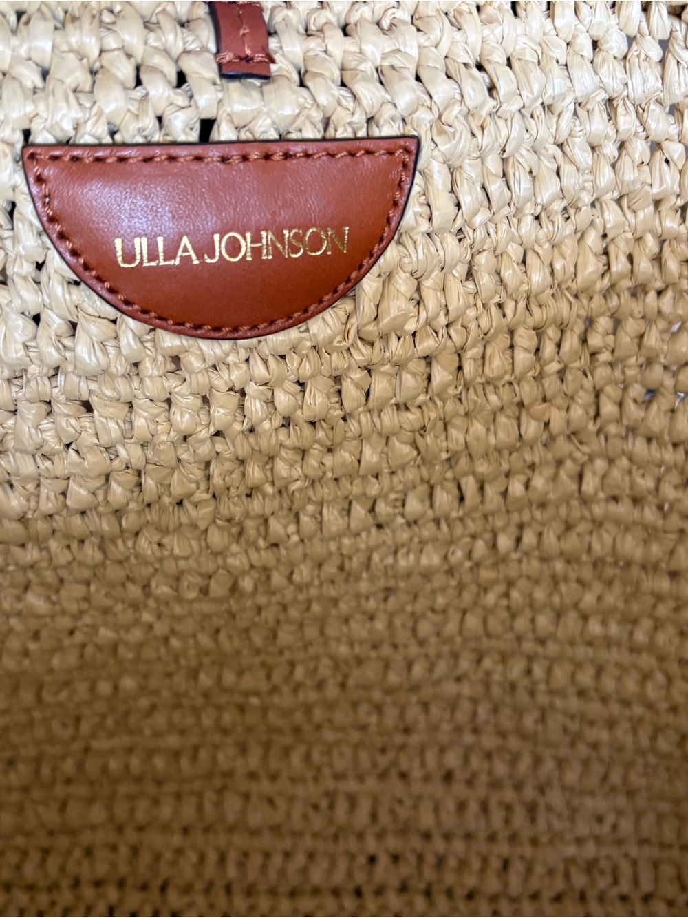 Ulla Johnson Revolve Raffia Tote Bag Genuine Leather Pocket and Tassel Tan/Beige - Picture 5 of 10